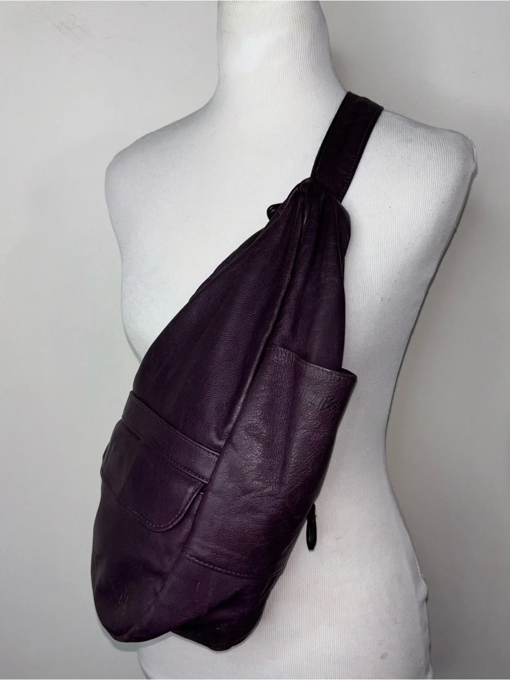 AmeriBag Healthy Back Pack Purple Leather Sling Bag Travel Bag Crossbody 15